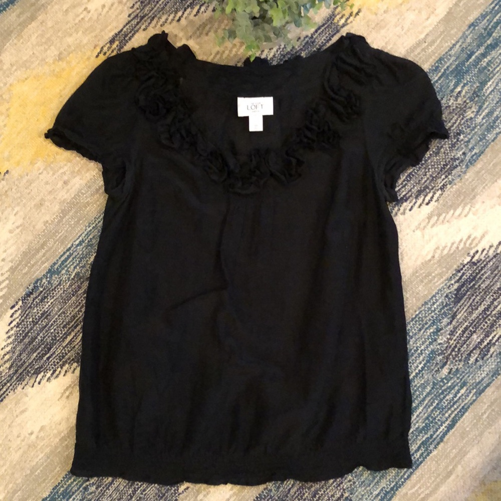 Ann Taylor LOFT Black Ruffle Top